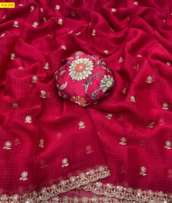 Elegant Georgette Work Saree(Butti Work-Pink Green)