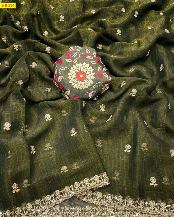 Elegant Georgette Work Saree(Butti Work-Green)