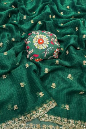 Elegant Georgette Work Saree(Butti Work-Bottel Green)