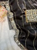 Super Hit Mirror Work Saree(Black)