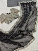 Super Hit Mirror Work Saree(Black)