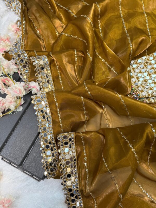 Super Hit Mirror Work Saree(Yellow) - Image 4