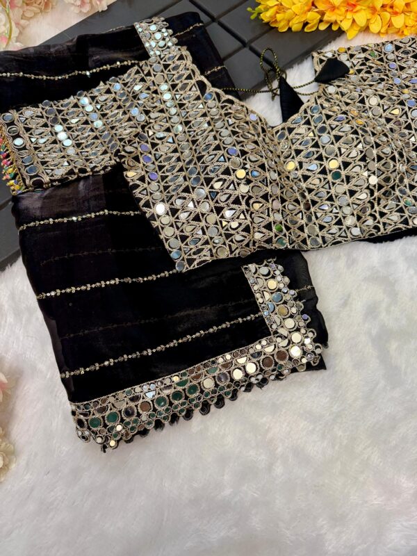 Super Hit Mirror Work Saree(Black) - Image 2