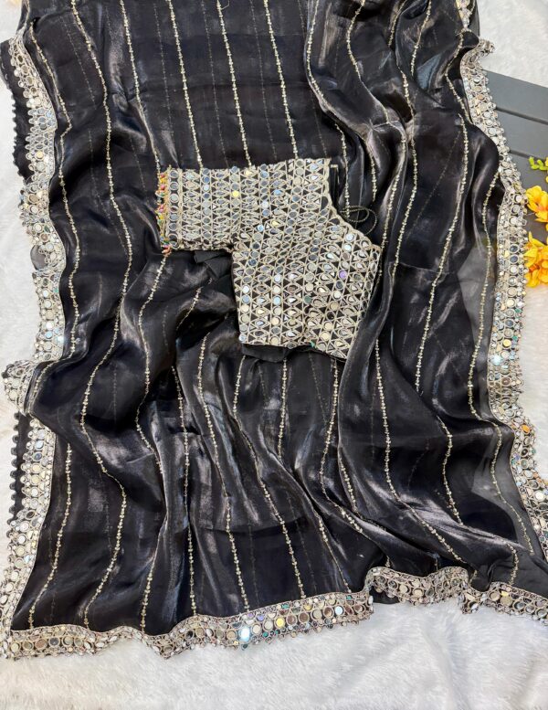 Super Hit Mirror Work Saree(Black) - Image 5