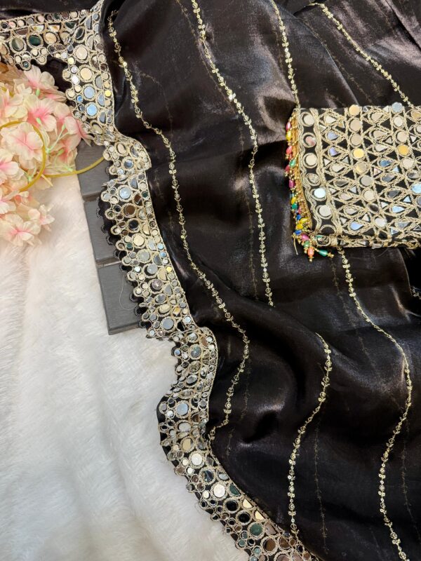 Super Hit Mirror Work Saree(Black) - Image 4