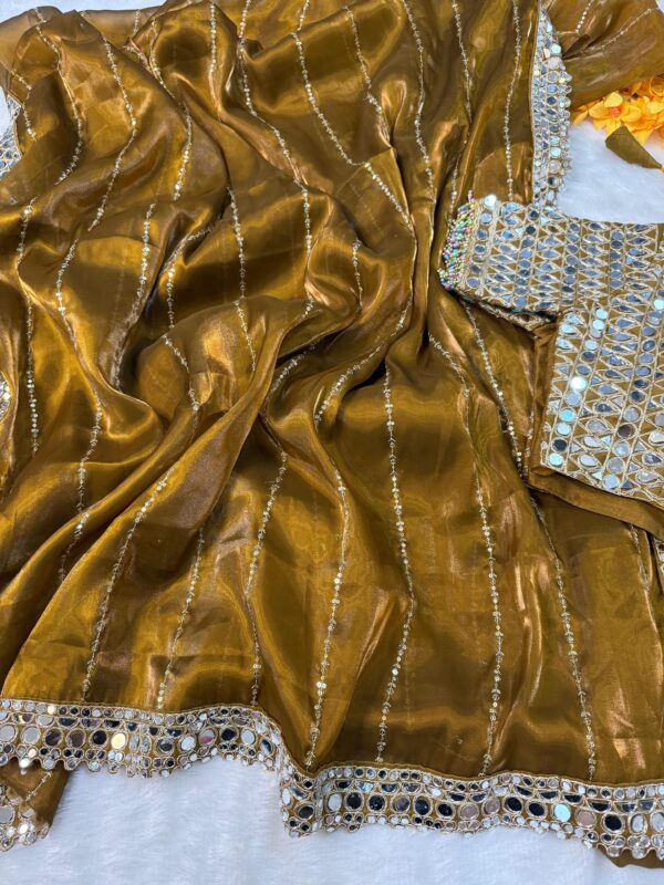 Super Hit Mirror Work Saree(Yellow) - Image 3