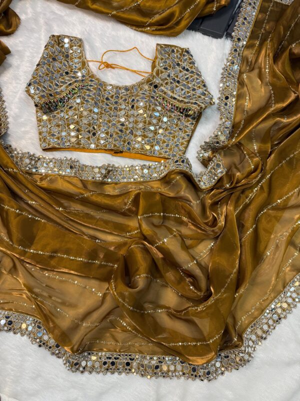 Super Hit Mirror Work Saree(Yellow)