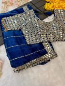 Super Hit Mirror Work Saree(Blue)