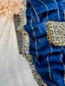 Super Hit Mirror Work Saree(Blue)