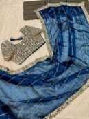Super Hit Mirror Work Saree(Blue)