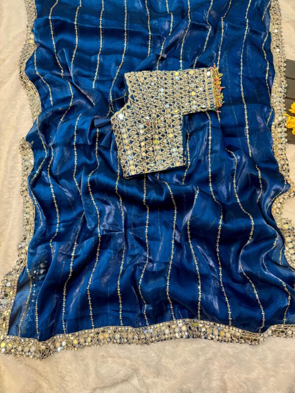 Super Hit Mirror Work Saree(Blue) - Image 2