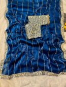Super Hit Mirror Work Saree(Blue)