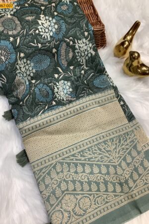 Mulmul Fancy Silk Cotton Saree(Gry body -Gry border)