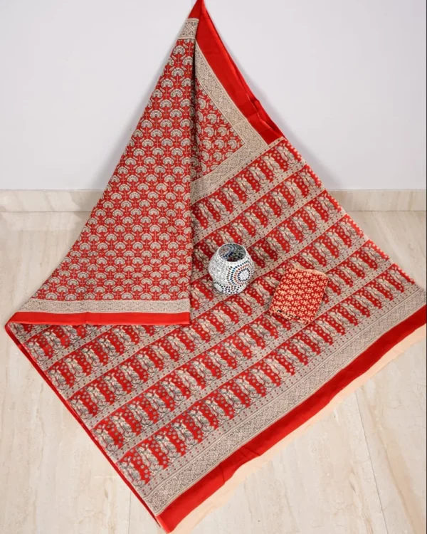 Pure Soft Cotton Mulmul Bagru Hand Block Printed Saree - Image 2