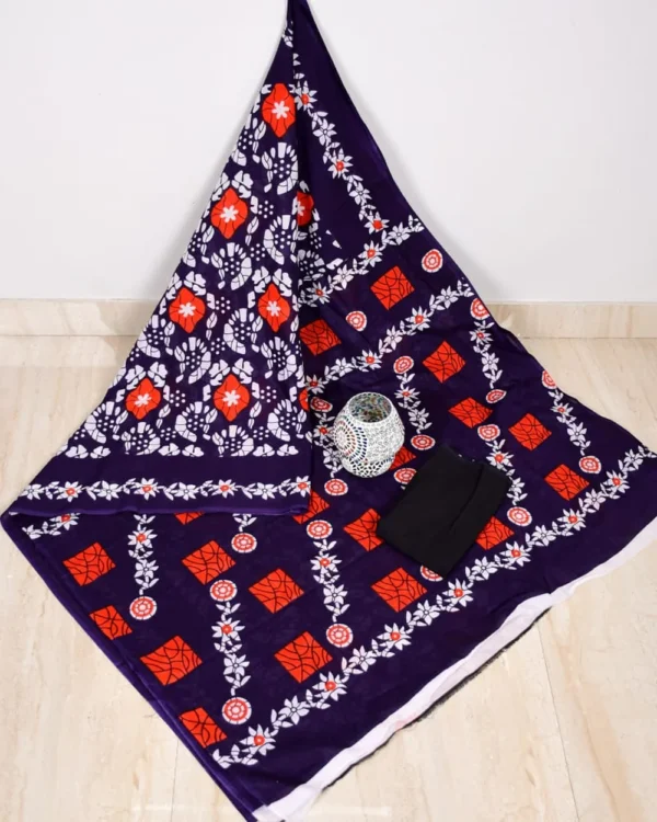 Pure Soft Cotton Mulmul Bagru Hand Block Printed Saree - Image 13