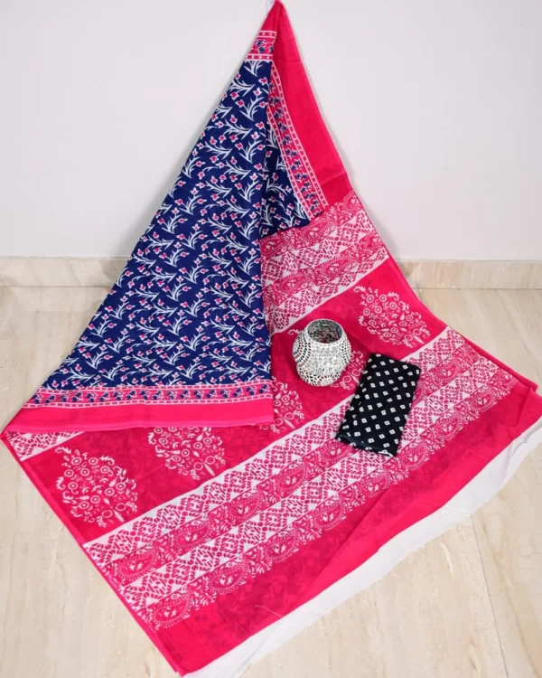 Pure Soft Cotton Mulmul Bagru Hand Block Printed Saree - Image 15