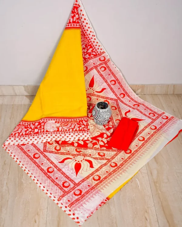 Pure Soft Cotton Mulmul Bagru Hand Block Printed Saree