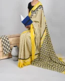 Pure Soft Cotton Mulmul Bagru Hand Block Printed Saree