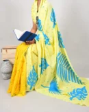 Pure Soft Cotton Mulmul Bagru Hand Block Printed Saree