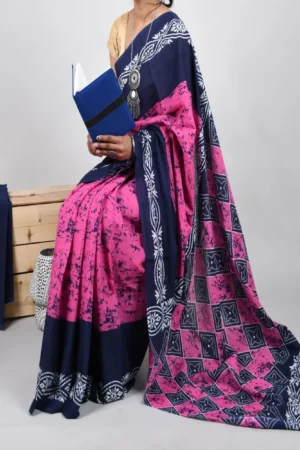 Pure Soft Cotton Mulmul Bagru Hand Block Printed Saree