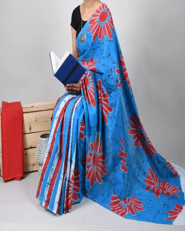 Pure Soft Cotton Mulmul Bagru Hand Block Printed Saree - Image 19