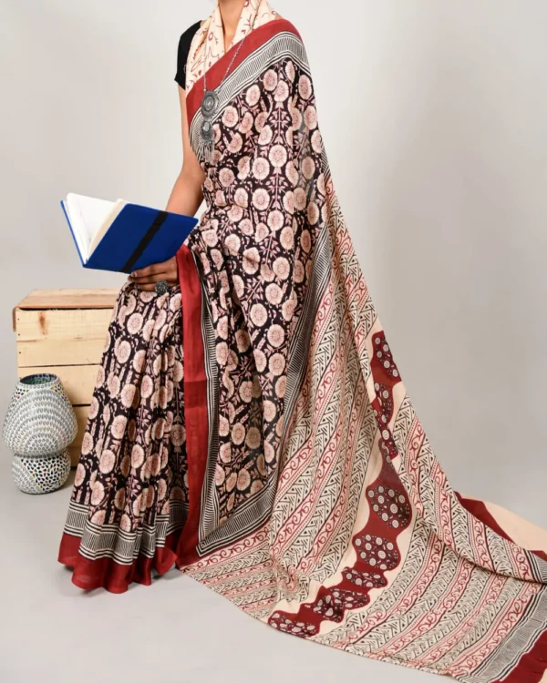 Pure Soft Cotton Mulmul Bagru Hand Block Printed Saree(2) - Image 7