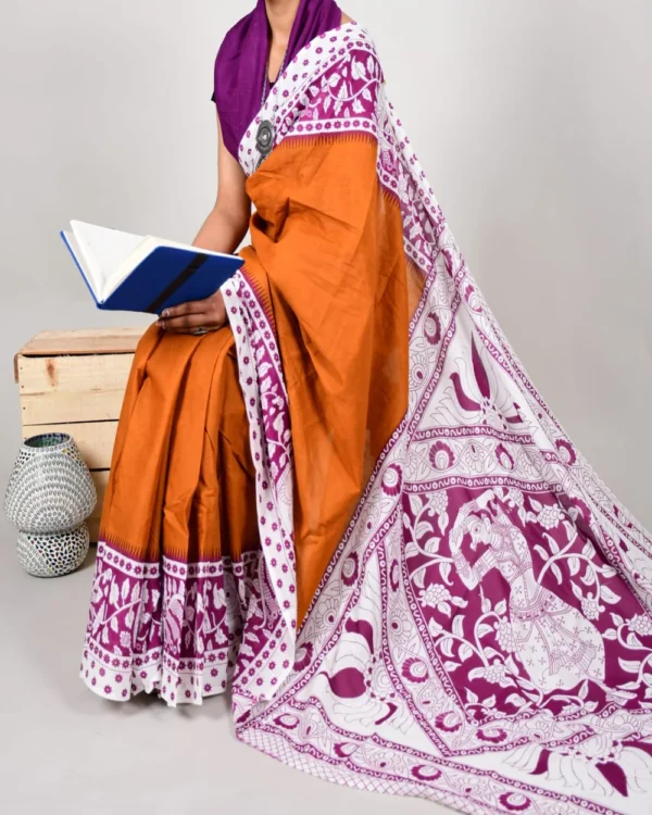 Pure Soft Cotton Mulmul Bagru Hand Block Printed Saree(2) - Image 8