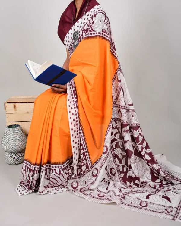 Pure Soft Cotton Mulmul Bagru Hand Block Printed Saree(2) - Image 13