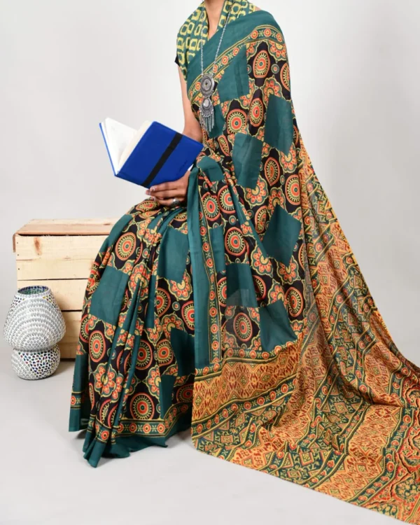 Pure Soft Cotton Mulmul Bagru Hand Block Printed Saree(2) - Image 9