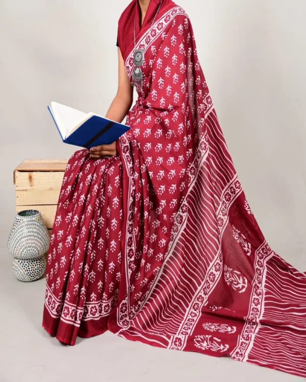 Pure Soft Cotton Mulmul Bagru Hand Block Printed Saree(2) - Image 10