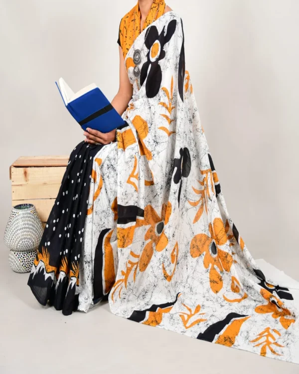 Pure Soft Cotton Mulmul Bagru Hand Block Printed Saree(2) - Image 5