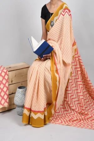 Pure Soft Cotton Mulmul Bagru Hand Block Printed Saree(2)