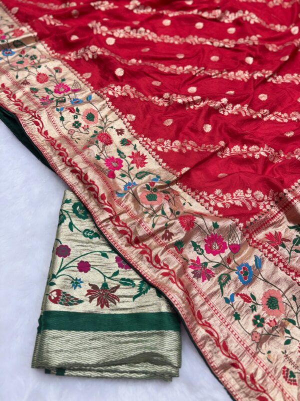 Presenting the Exquisite Paithani Dola Silk Saree(Red -Green) - Image 3