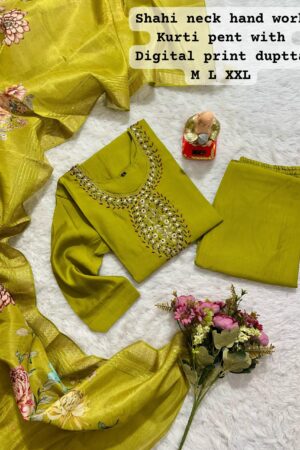 Kurti with Dupatta and Pant Set(Leaf Green)