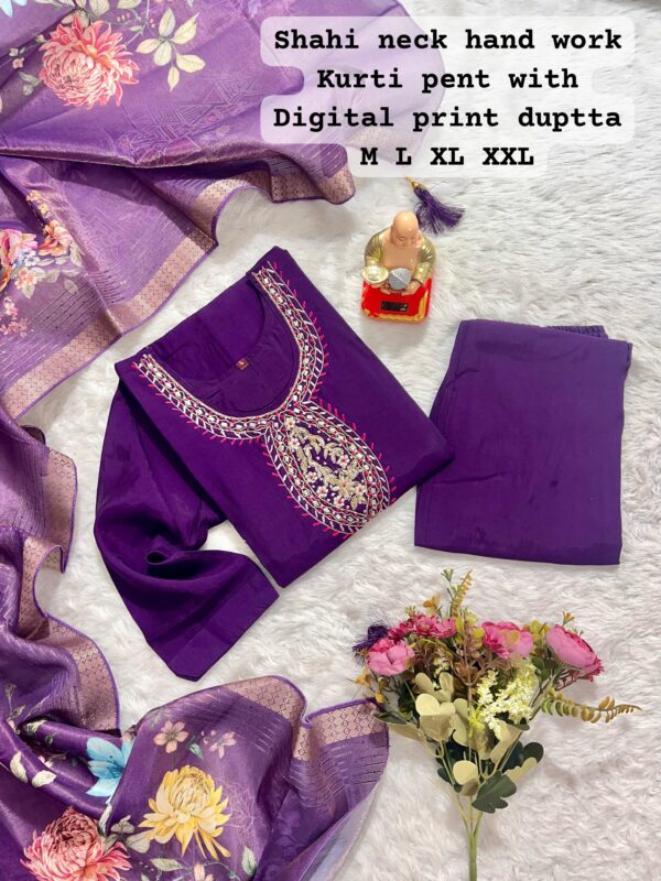 Kurti with Dupatta and Pant Set(Levender)