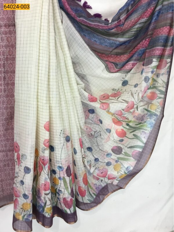 Linen Cotton Digital Floral Printed Sarees(Brown Border)