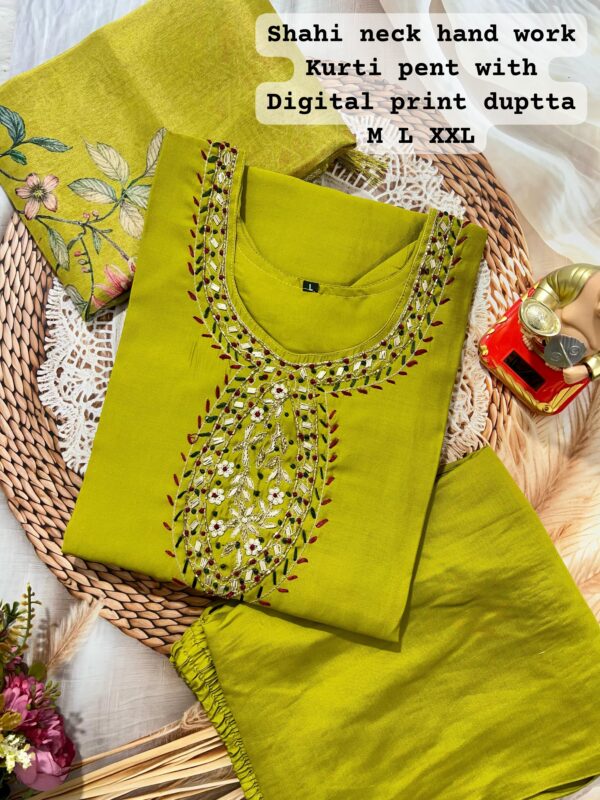 Kurti with Dupatta and Pant Set(Leaf Green) - Image 4