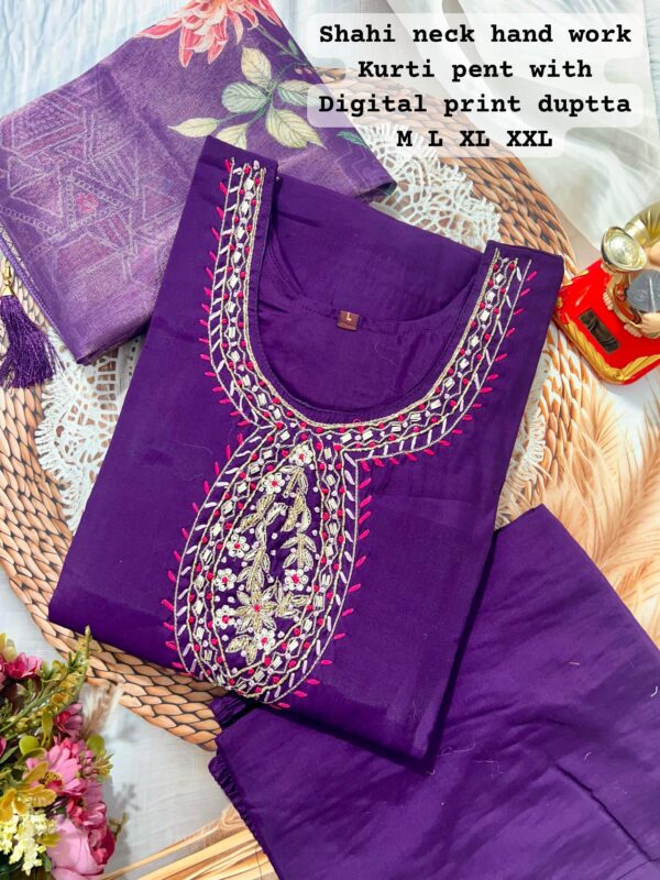 Kurti with Dupatta and Pant Set(Levender) - Image 4
