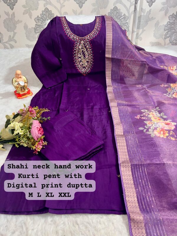 Kurti with Dupatta and Pant Set(Levender) - Image 3