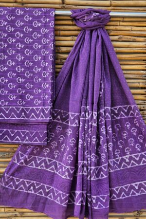 New Arrival – Pure Cotton Bagru Print Suit Sets with Mulmul Dupatta(Violet-White)