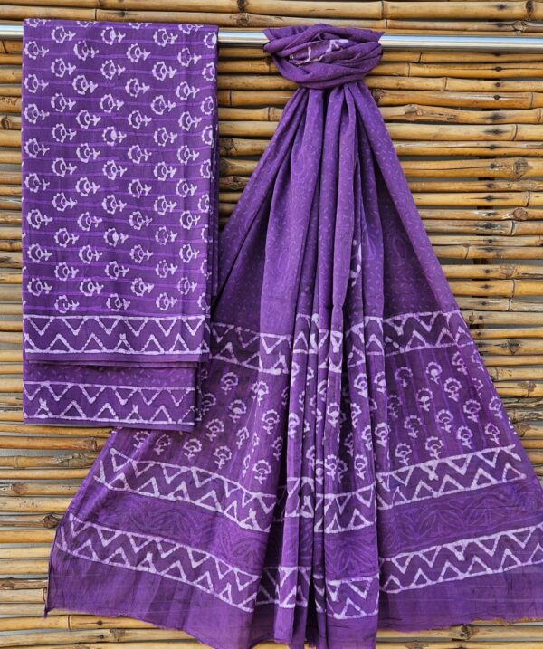 New Arrival – Pure Cotton Bagru Print Suit Sets with Mulmul Dupatta(Violet-White)