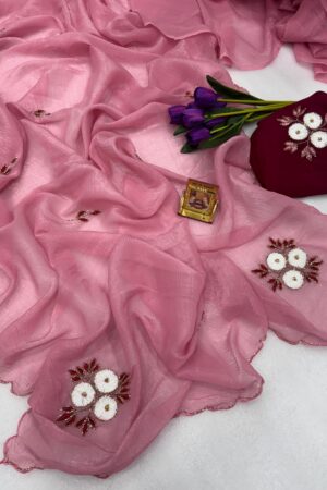 Crunchy Chiffon Saree(Pink)
