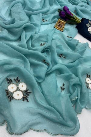 Crunchy Chiffon Saree(Sky Blue)