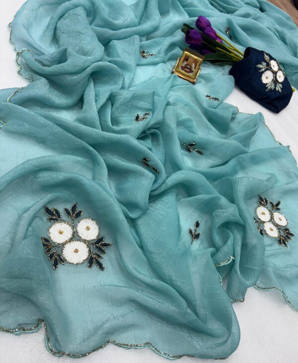 Crunchy Chiffon Saree(Sky Blue)