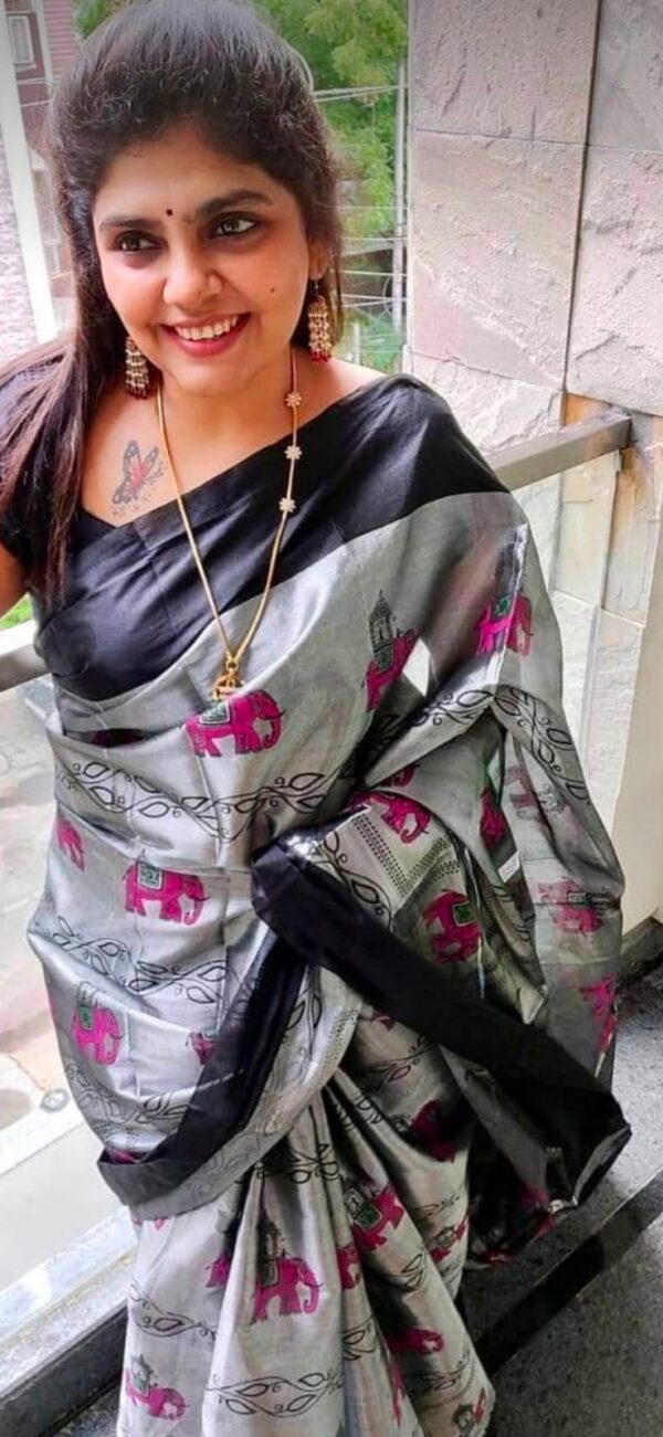 Kalamkari Print Cotton Tissue Saree - Image 4