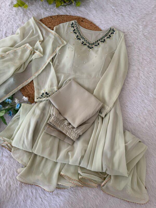 New Party Wear Launch – Fox Georgette Gown with Pant and Dupatta Set - Image 2