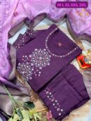 Handwork Kurti with Dupatta & Pant Set(Metallic Maroon)
