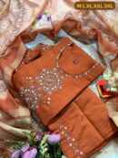 Handwork Kurti with Dupatta & Pant Set(Ochre)