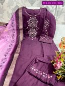 Handwork Kurti with Dupatta & Pant Set(Metallic Maroon)