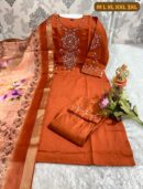 Handwork Kurti with Dupatta & Pant Set(Ochre)